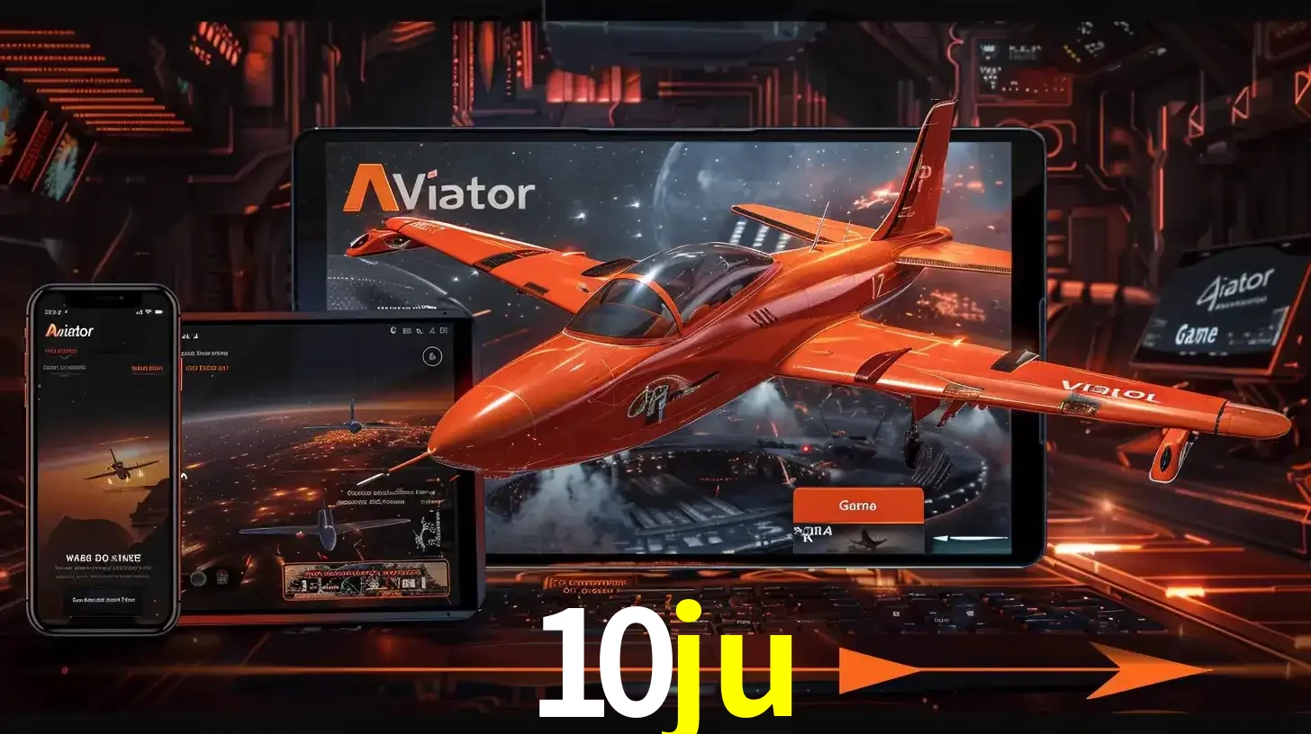 Apresentação tecnológica do jogo Aviator com um avião saindo da tela de um tablet, demonstrando a experiência imersiva em múltiplos dispositivos no 10ju.