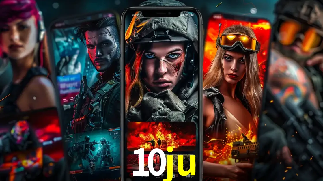 Montagem de telas de celular mostrando diversos personagens, masculinos e femininos, de um jogo de tiro, ilustrando a diversidade de equipes de e-sports para apostar no 10ju.