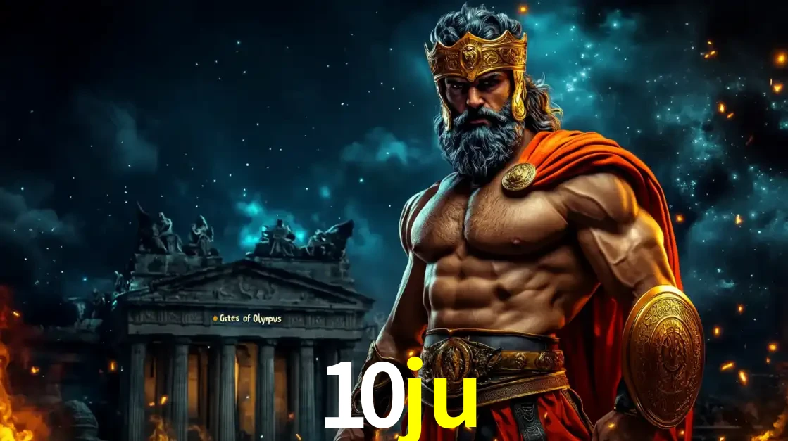 O poderoso Zeus do jogo de slot Gates of Olympus em frente ao seu templo, pronto para lançar multiplicadores divinos e prêmios épicos no cassino online 10ju.