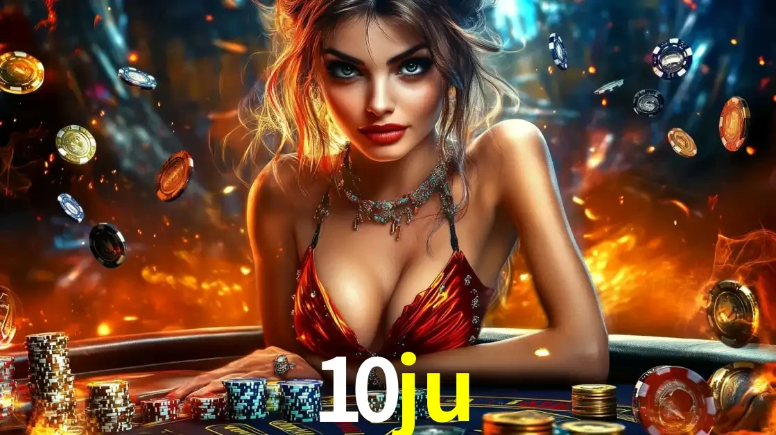 Mulher em uma mesa de cassino com pilhas de fichas e um fundo de fogo, pronta para uma rodada de altas apostas nos jogos de mesa emocionantes do cassino 10ju.